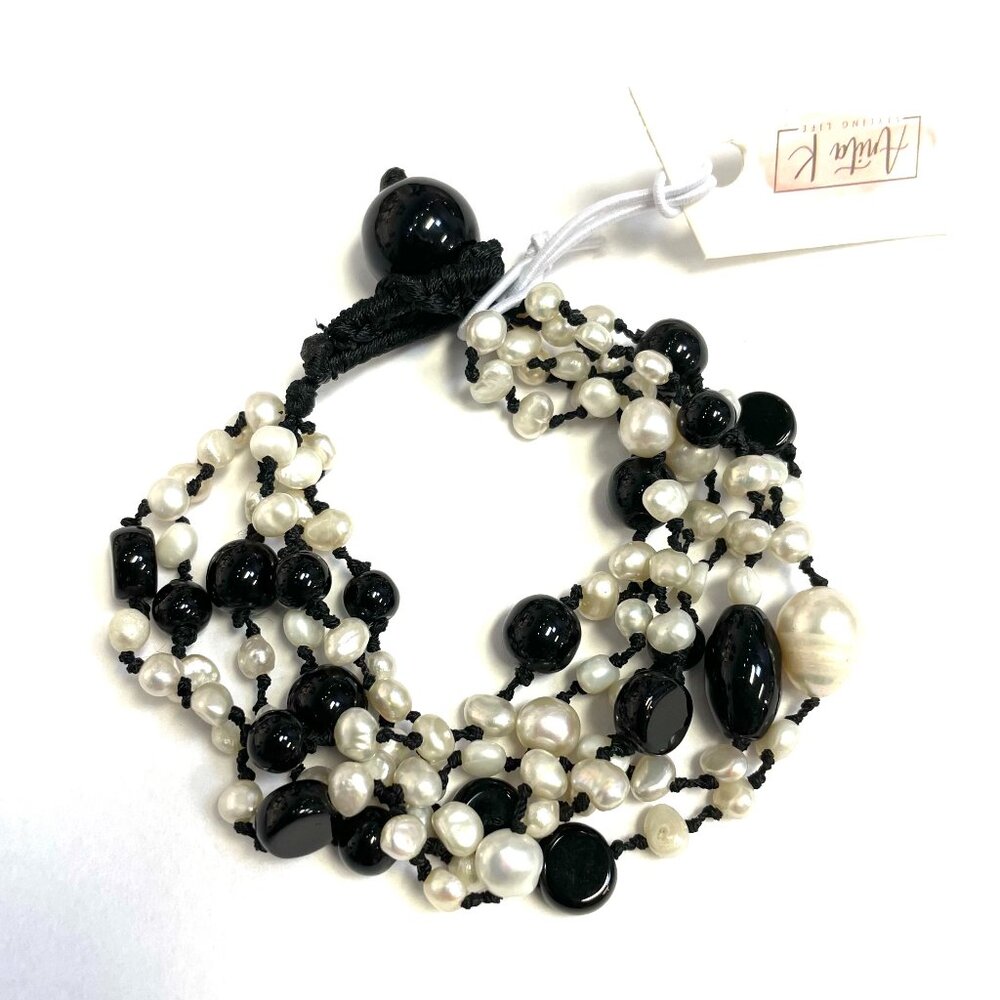 Anita K Fresh Water Pearl and Multi Strand Jet Bracelet